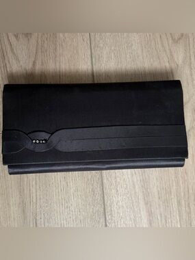 1980s Black Satin Clutch with Subtle Rhinestone Detail